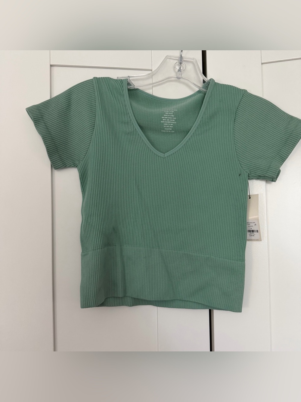 Francesca's Collections Ribbed V-Neck Top in Sage Green